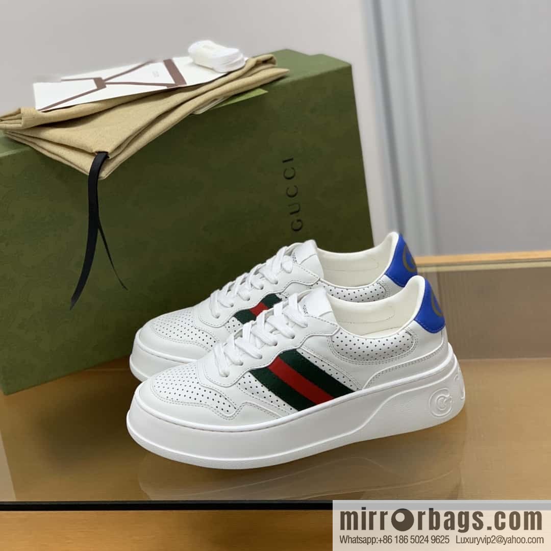 GUCCI cowhide material, red and green stripes, couple's little white shoes