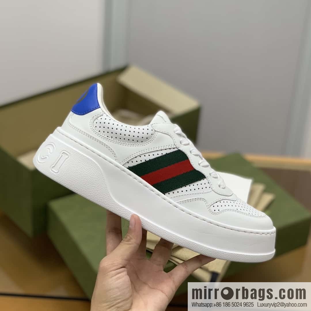 GUCCI cowhide material, red and green stripes, couple's little white shoes