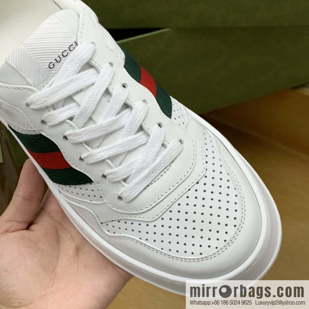 GUCCI cowhide material, red and green stripes, couple's little white shoes