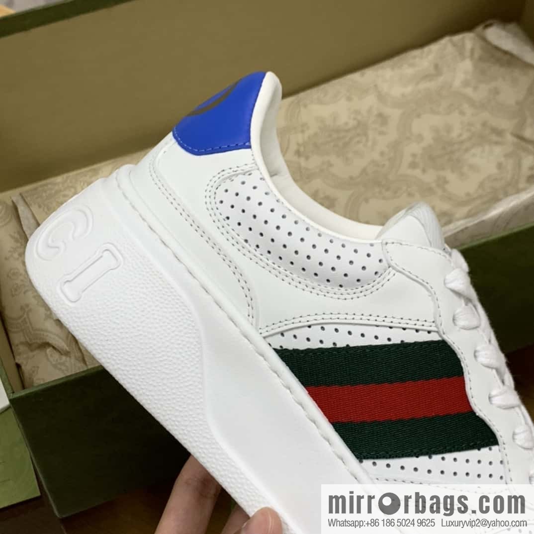 GUCCI cowhide material, red and green stripes, couple's little white shoes