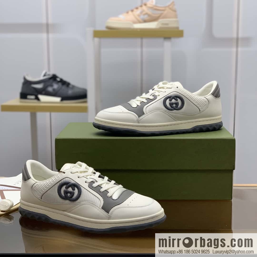 GUCCI beige and gray cowhide, mutual button double G embroidered logo, couple's men's and women's same sports and leisure shoes