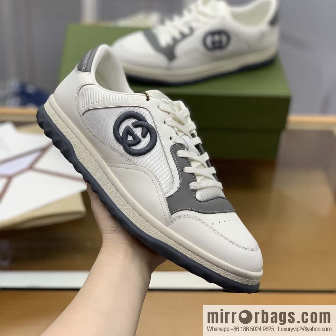 GUCCI beige and gray cowhide, mutual button double G embroidered logo, couple's men's and women's same sports and leisure shoes