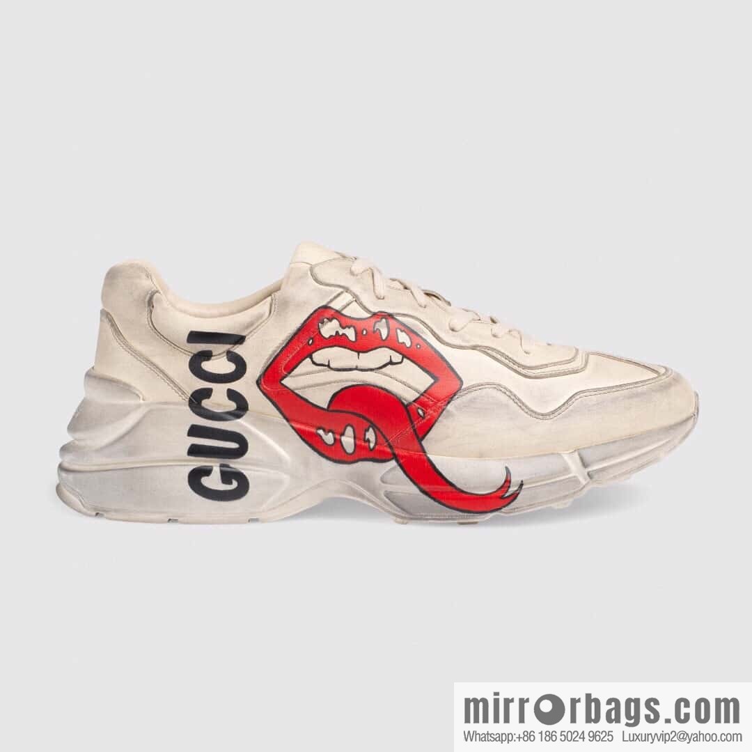GUCCI old leather, big mouth pattern Logo printed retro logo, men's and women's retro sneakers