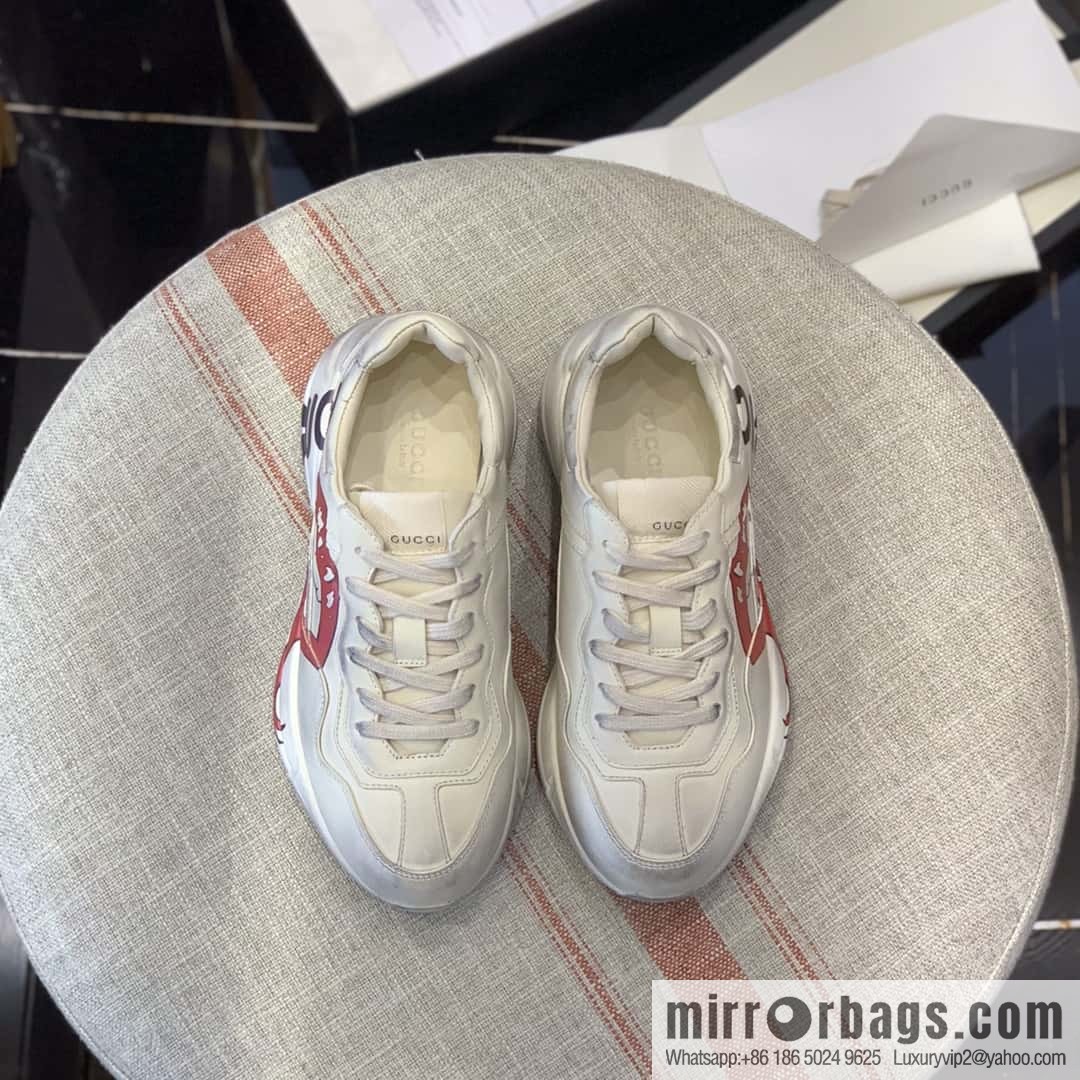 GUCCI old leather, big mouth pattern Logo printed retro logo, men's and women's retro sneakers