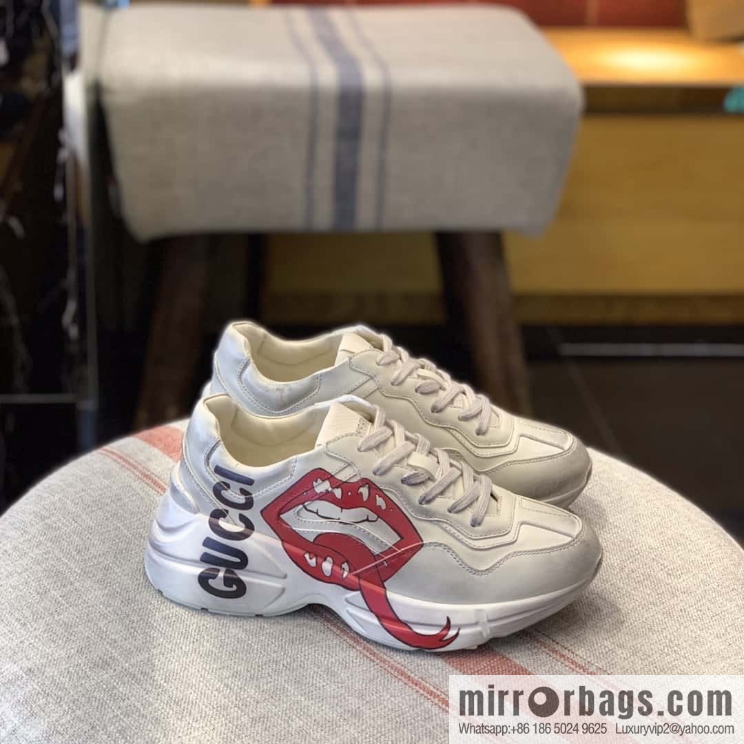 GUCCI old leather, big mouth pattern Logo printed retro logo, men's and women's retro sneakers