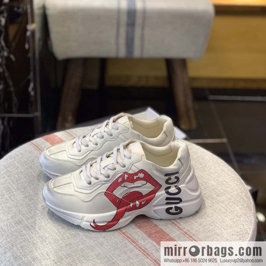 GUCCI old leather, big mouth pattern Logo printed retro logo, men's and women's retro sneakers