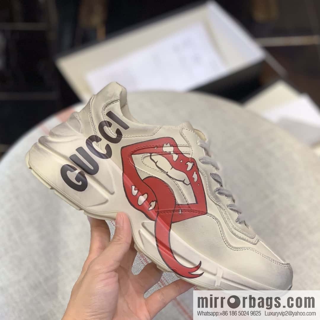 GUCCI old leather, big mouth pattern Logo printed retro logo, men's and women's retro sneakers