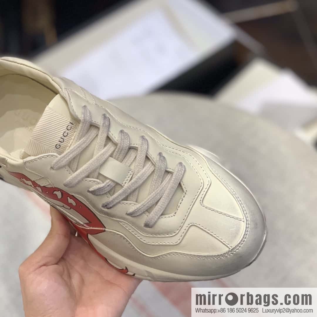 GUCCI old leather, big mouth pattern Logo printed retro logo, men's and women's retro sneakers