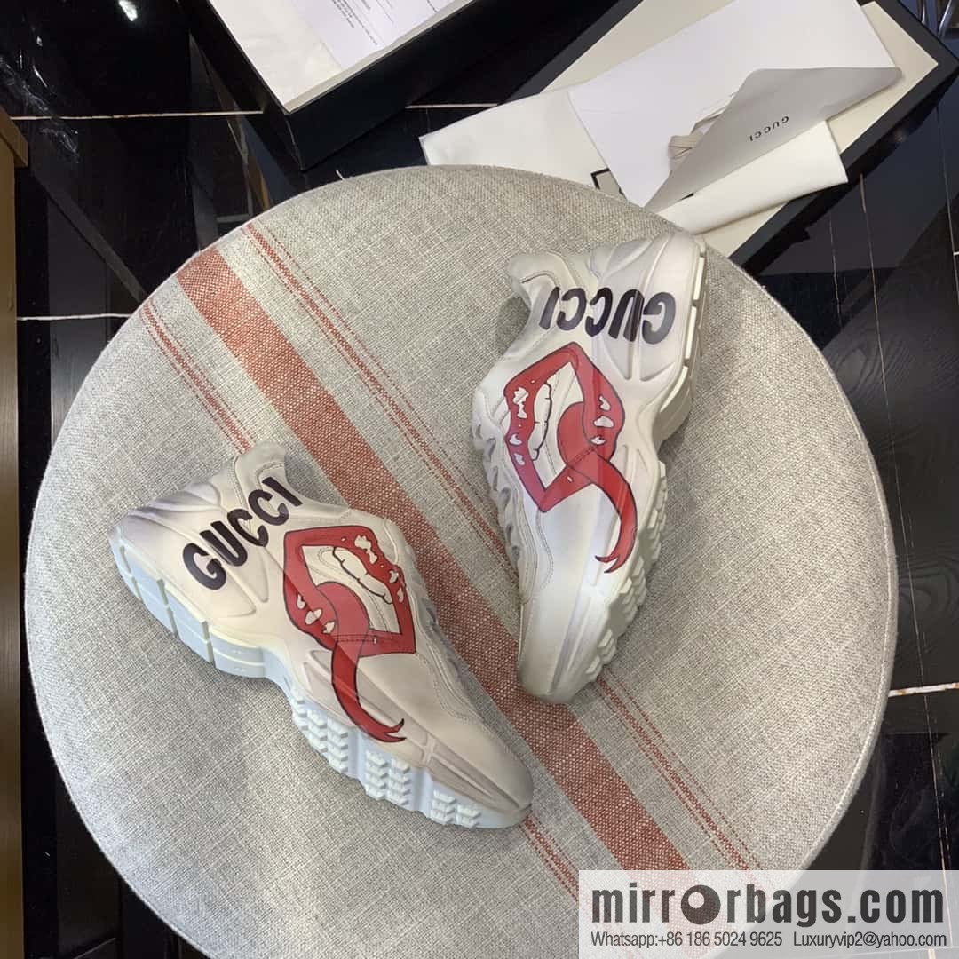 GUCCI old leather, big mouth pattern Logo printed retro logo, men's and women's retro sneakers