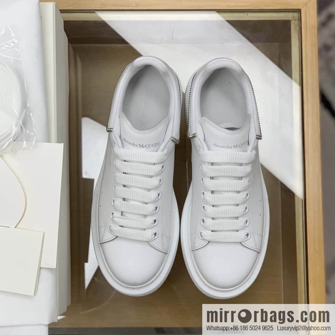 Alexander McQueen All-White Zipper, White Calfskin Round Head Sneakers