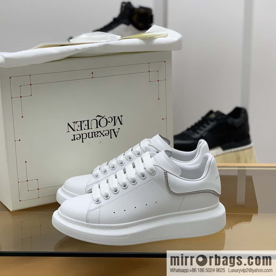 Alexander McQueen All-White Zipper, White Calfskin Round Head Sneakers