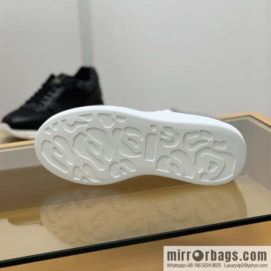 Alexander McQueen All-White Zipper, White Calfskin Round Head Sneakers
