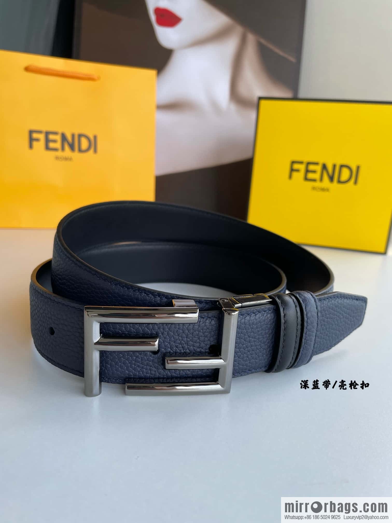 FENDI Fendi FF logo exquisite craftsmanship metal buckle first layer cowhide belt 3.5cm