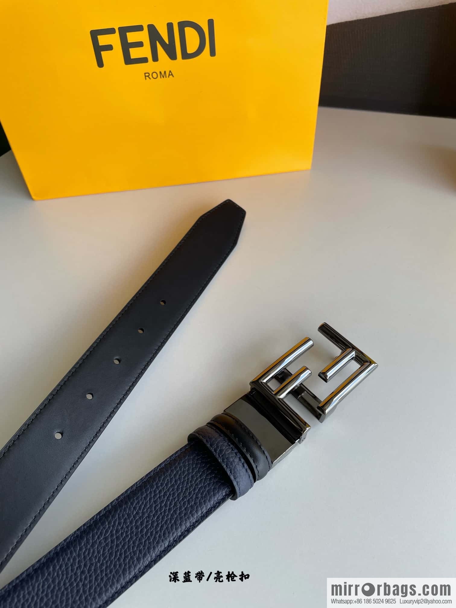 FENDI Fendi FF logo exquisite craftsmanship metal buckle first layer cowhide belt 3.5cm