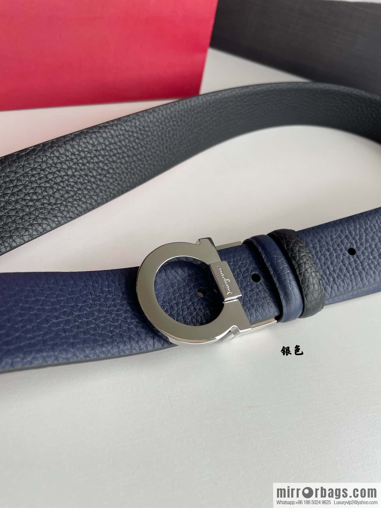 Salvatore Ferragamo Men's 3.5cm Exquisite Semicircular Horseshoe Metal Buckle Top Cowhide Double Sided Belt