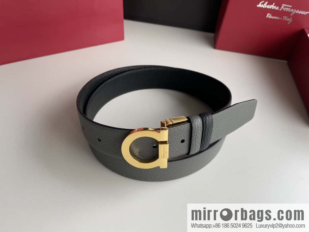 Salvatore Ferragamo Men's 3.5cm Exquisite Semicircular Horseshoe Metal Buckle Top Cowhide Double Sided Belt