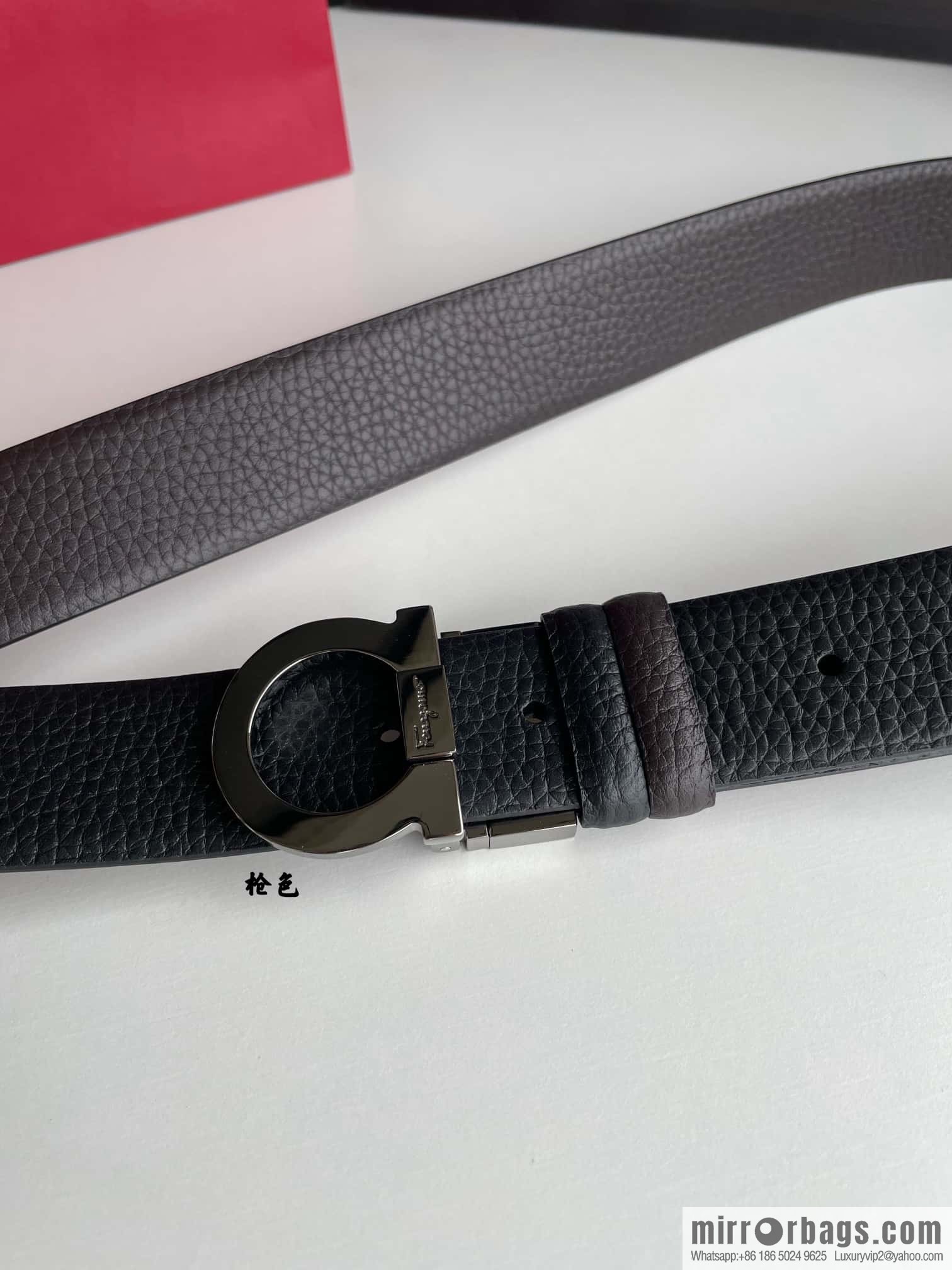 Salvatore Ferragamo Men's 3.5cm Exquisite Semicircular Horseshoe Metal Buckle Top Cowhide Double Sided Belt