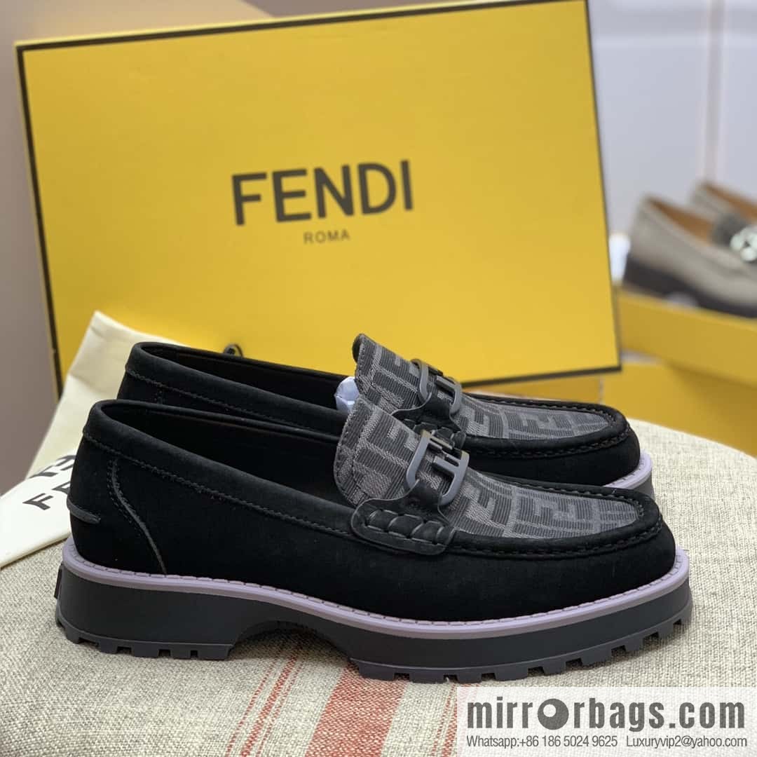 FENDI black and grey FF jacquard fabric, men's loafers