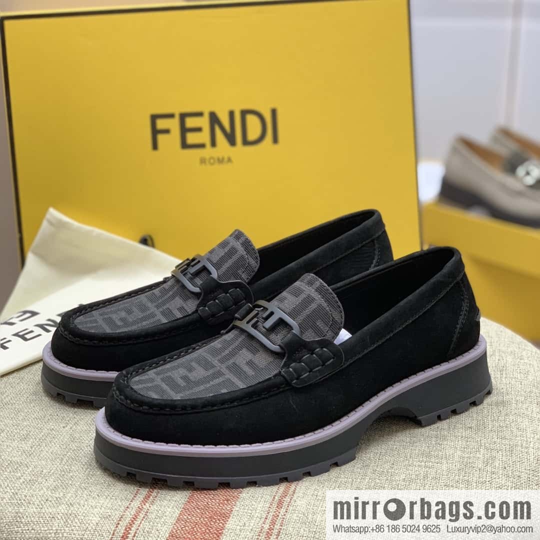 FENDI black and grey FF jacquard fabric, men's loafers