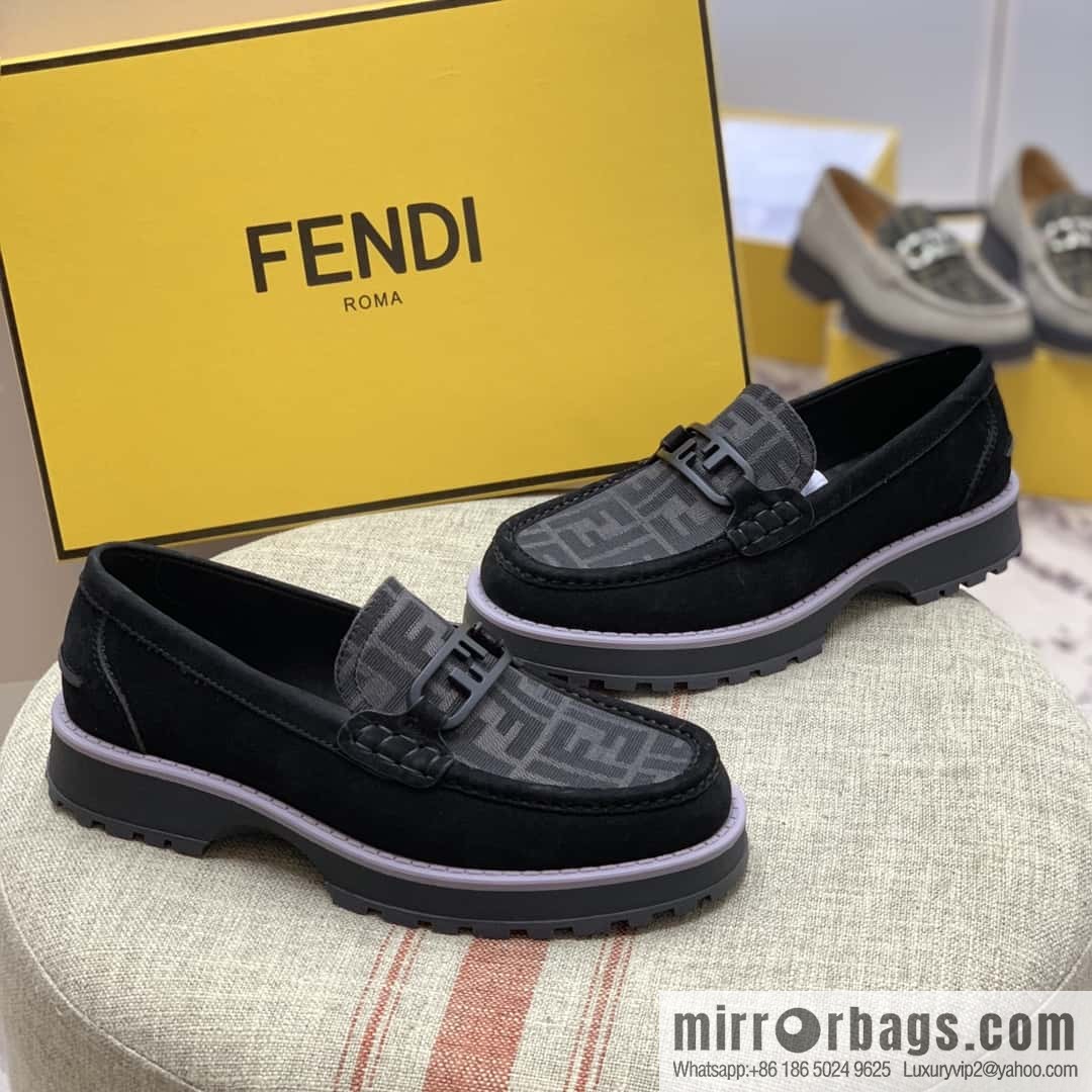 FENDI black and grey FF jacquard fabric, men's loafers