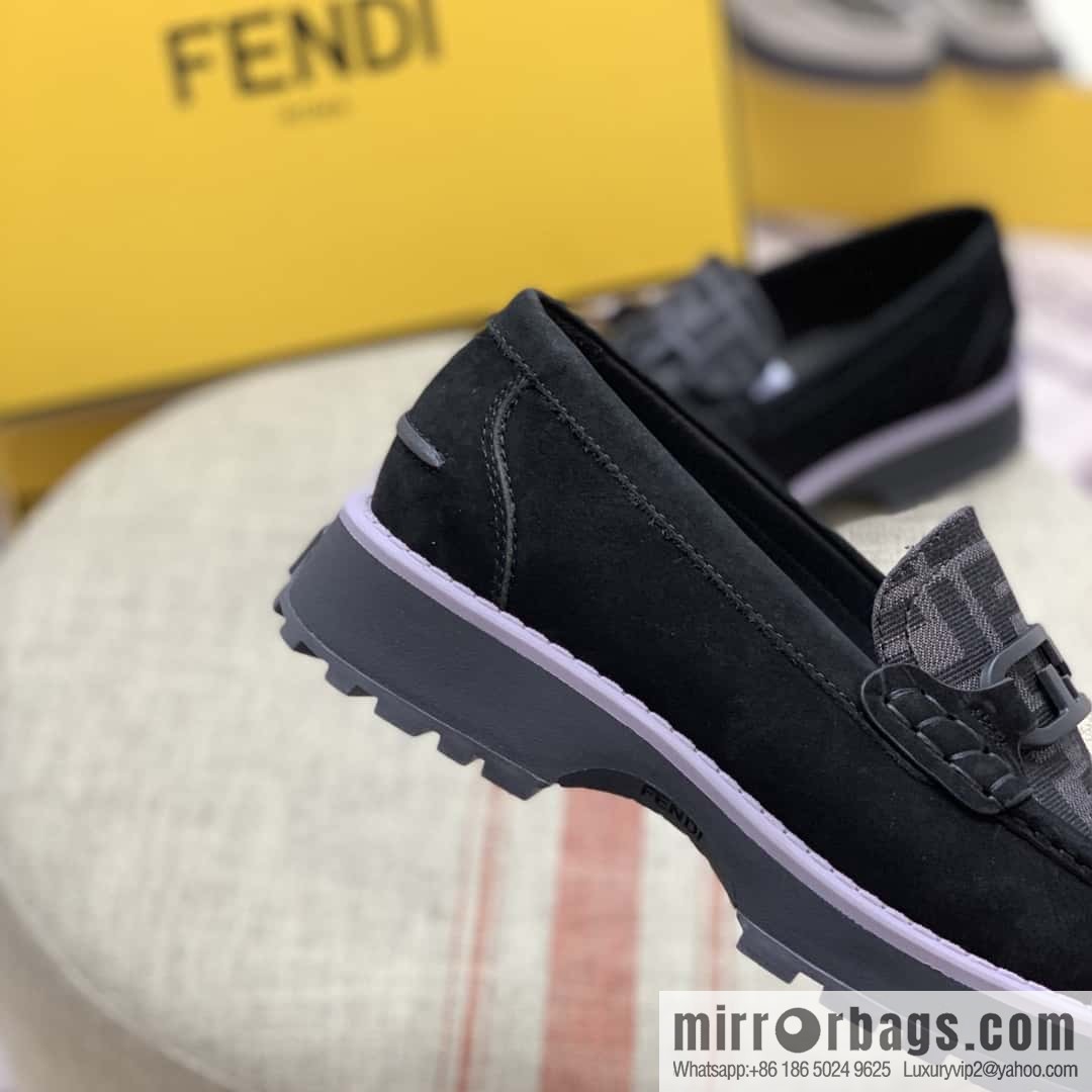 FENDI black and grey FF jacquard fabric, men's loafers