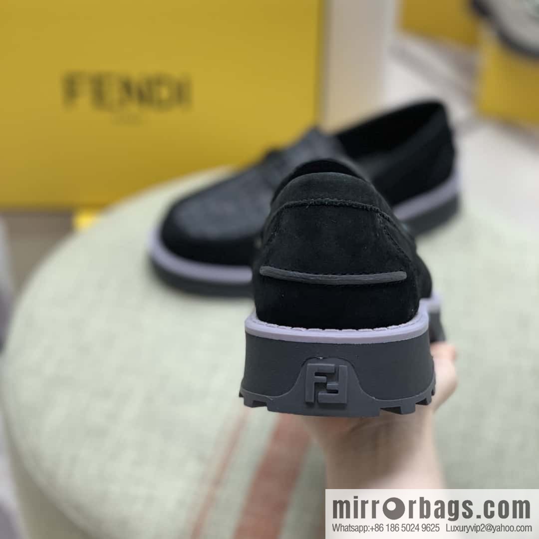 FENDI black and grey FF jacquard fabric, men's loafers