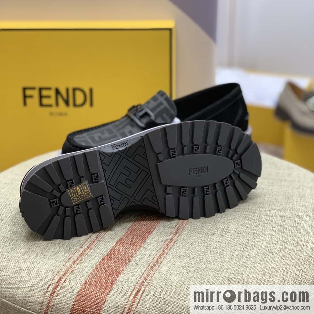 FENDI black and grey FF jacquard fabric, men's loafers
