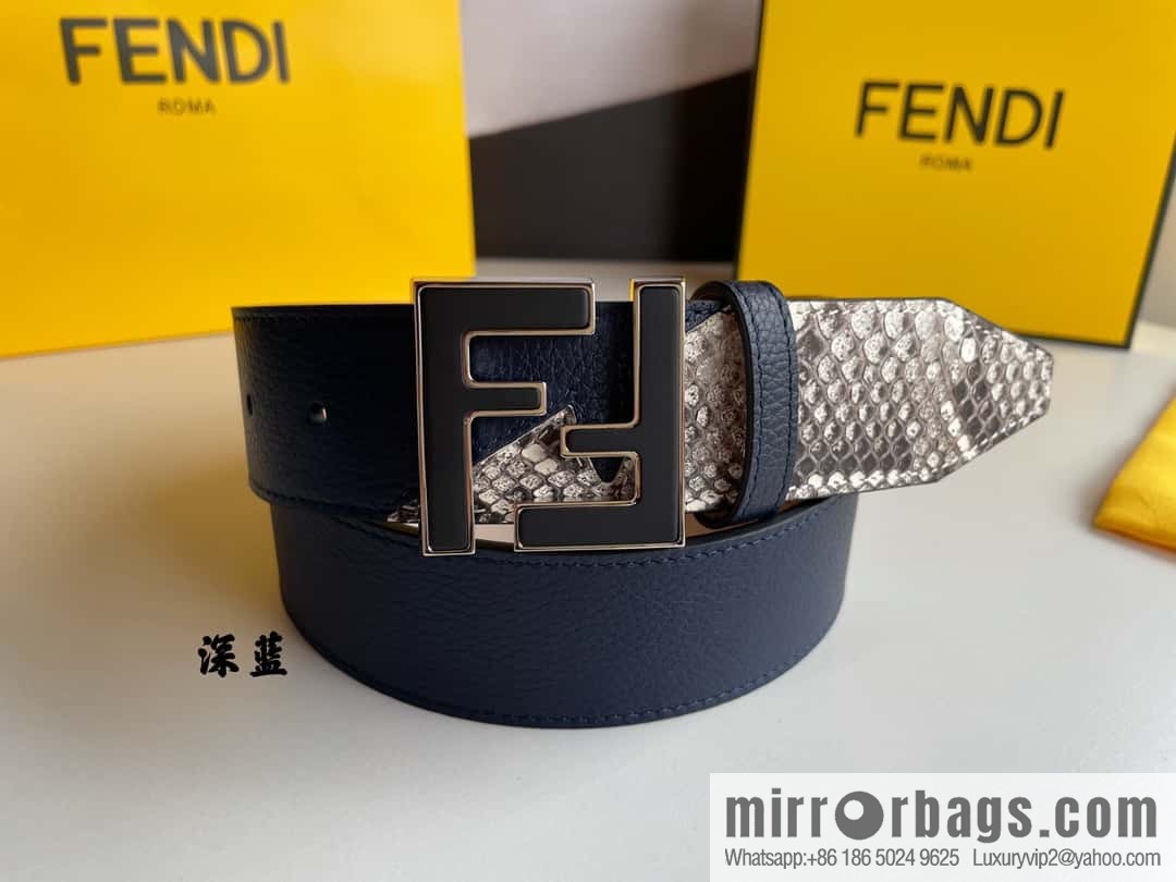 FENDI Fendi FF logo exquisite craftsmanship metal buckle first layer cowhide splicing snake skin belt