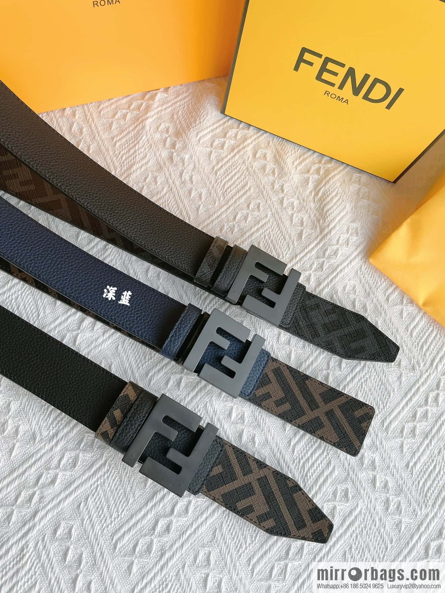 FENDI Fendi FF logo exquisite craftsmanship metal buckle, first layer cowhide double-sided belt 4.0cm