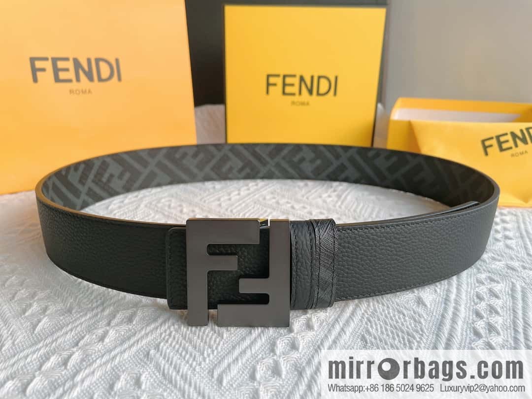 FENDI Fendi FF logo exquisite craftsmanship metal buckle, first layer cowhide double-sided belt 4.0cm
