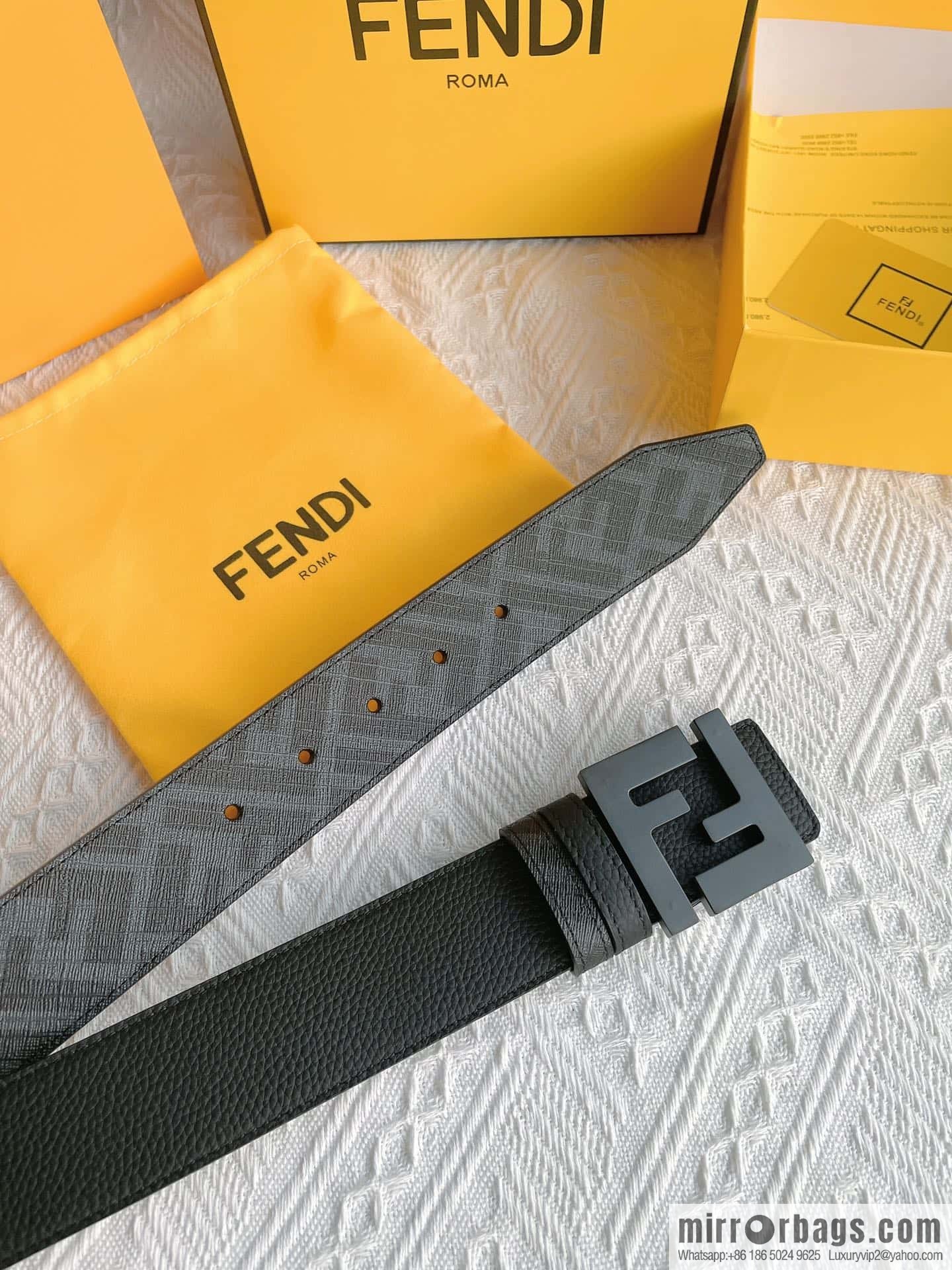 FENDI Fendi FF logo exquisite craftsmanship metal buckle, first layer cowhide double-sided belt 4.0cm