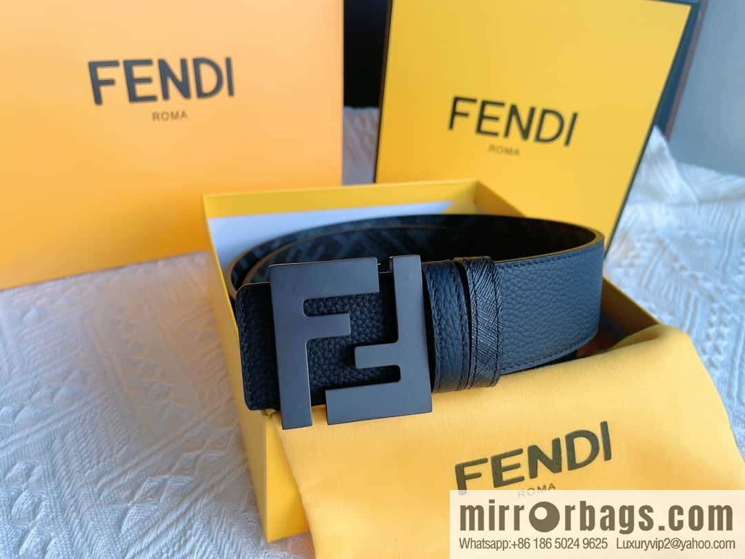 FENDI Fendi FF logo exquisite craftsmanship metal buckle, first layer cowhide double-sided belt 4.0cm