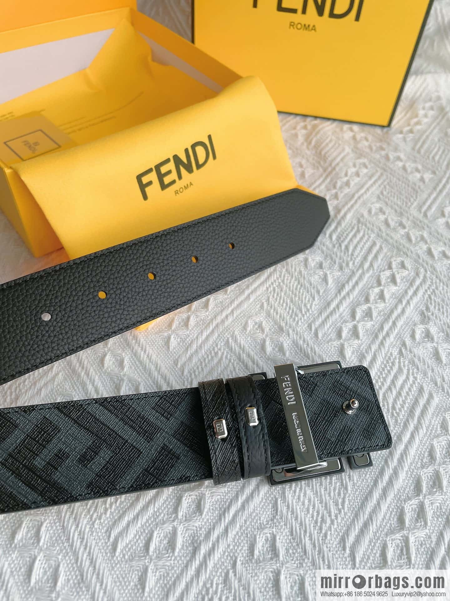 FENDI Fendi FF logo exquisite craftsmanship metal buckle, first layer cowhide double-sided belt 4.0cm