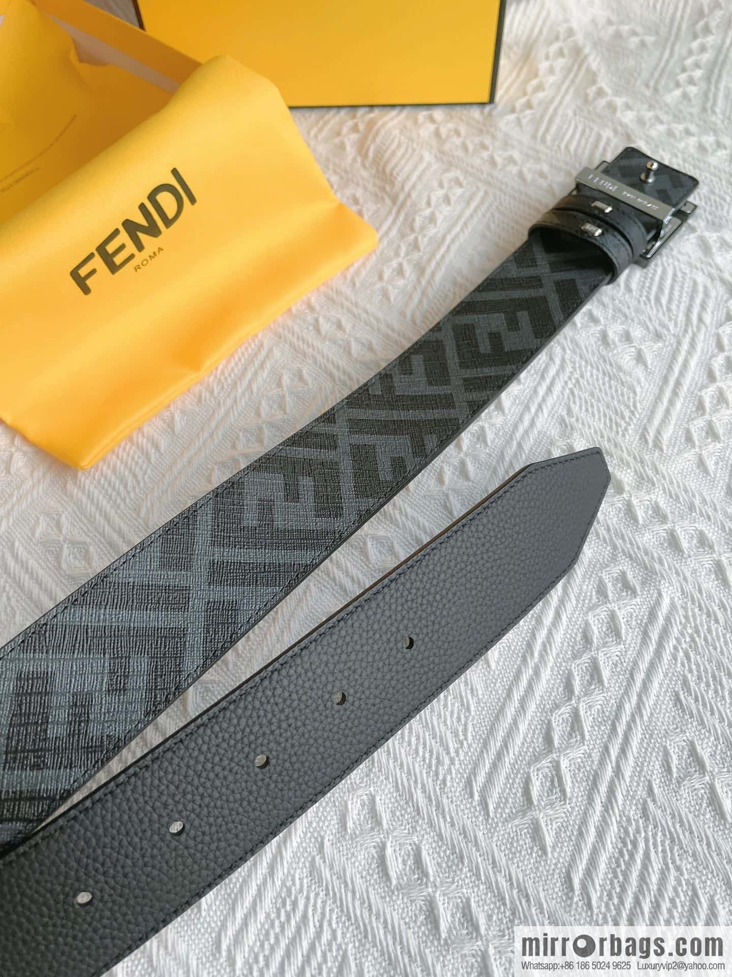 FENDI Fendi FF logo exquisite craftsmanship metal buckle, first layer cowhide double-sided belt 4.0cm
