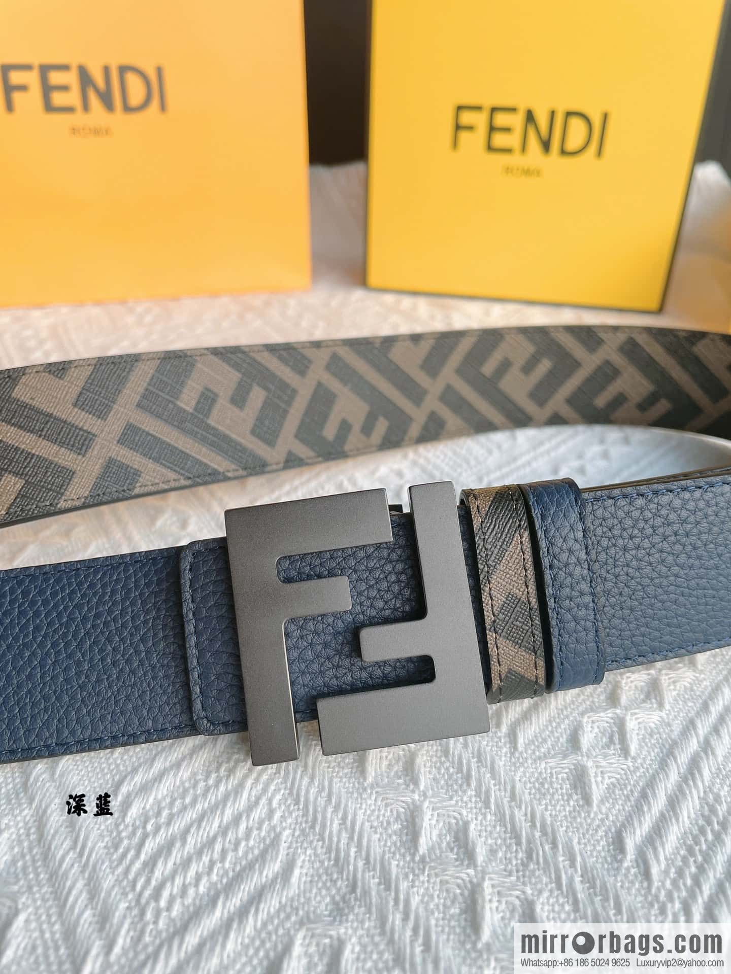 FENDI Fendi FF logo exquisite craftsmanship metal buckle, first layer cowhide double-sided belt 4.0cm