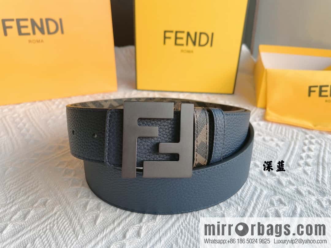 FENDI Fendi FF logo exquisite craftsmanship metal buckle, first layer cowhide double-sided belt 4.0cm