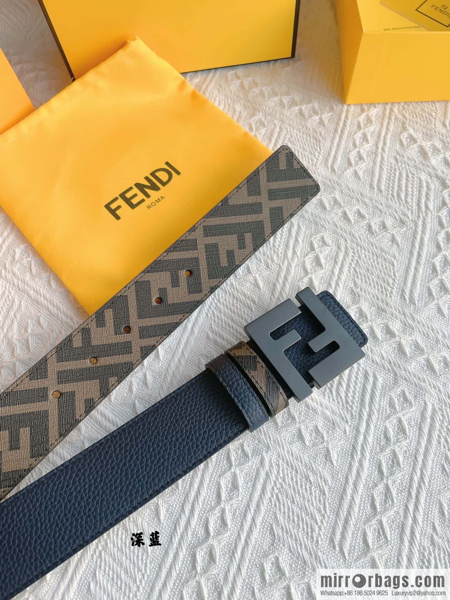 FENDI Fendi FF logo exquisite craftsmanship metal buckle, first layer cowhide double-sided belt 4.0cm
