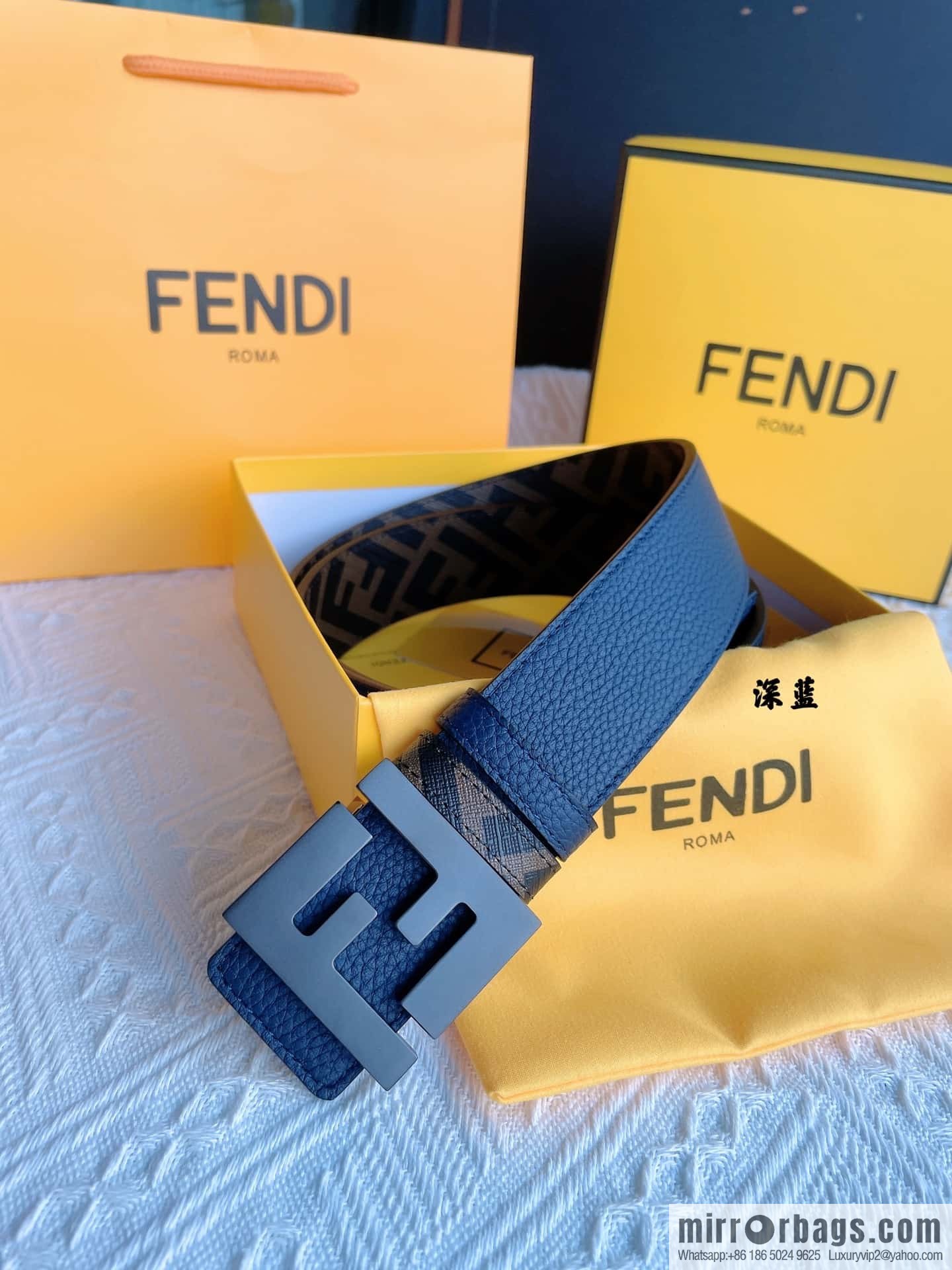 FENDI Fendi FF logo exquisite craftsmanship metal buckle, first layer cowhide double-sided belt 4.0cm