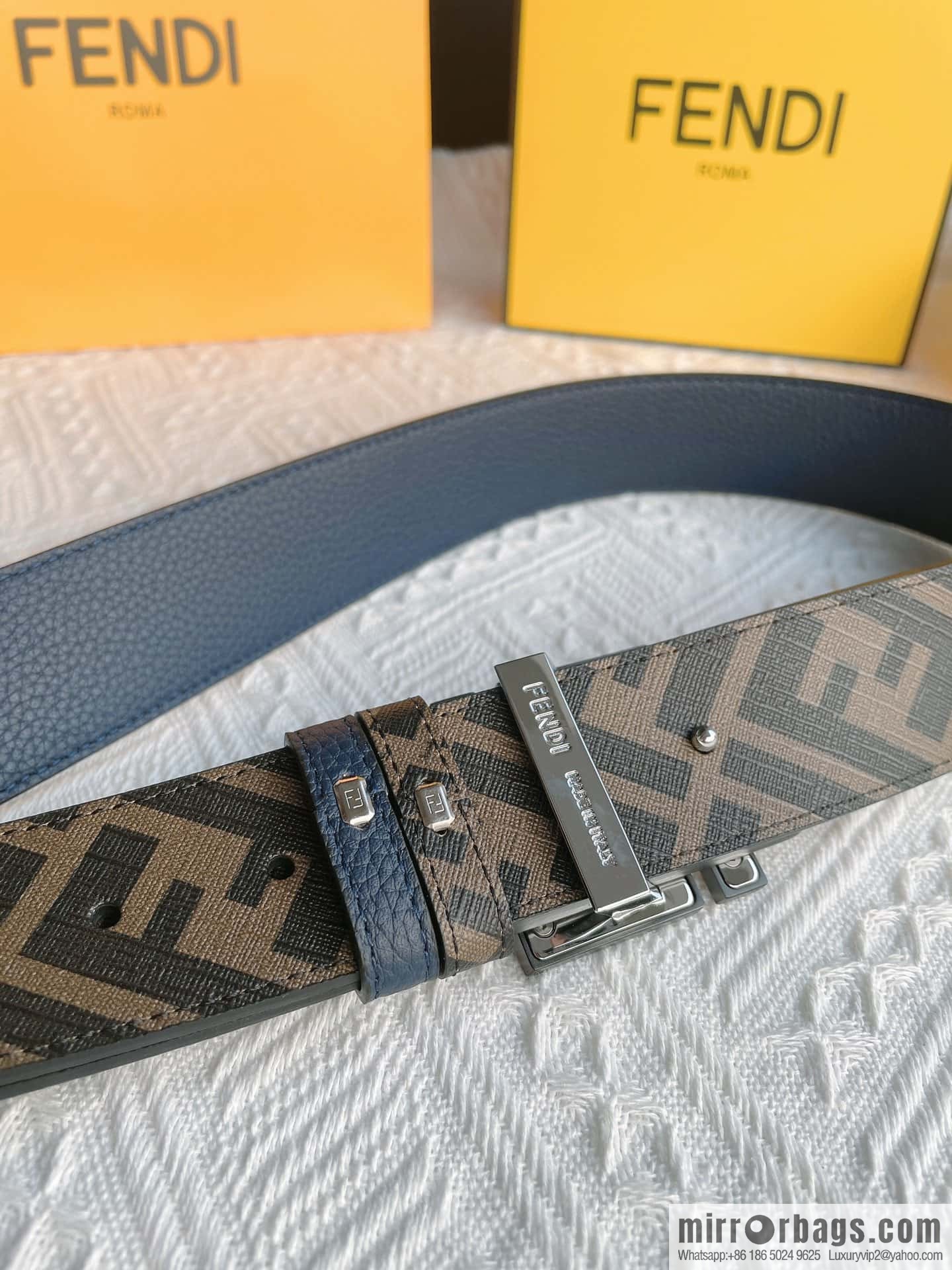 FENDI Fendi FF logo exquisite craftsmanship metal buckle, first layer cowhide double-sided belt 4.0cm