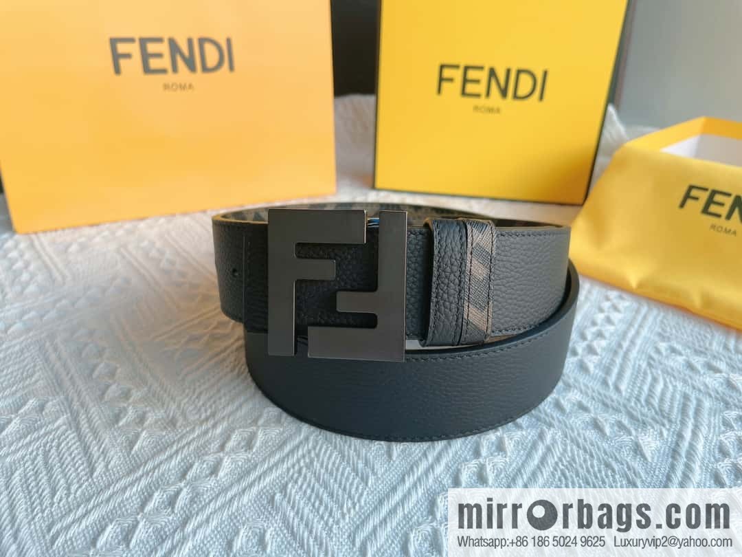 FENDI Fendi FF logo exquisite craftsmanship metal buckle, first layer cowhide double-sided belt 4.0cm