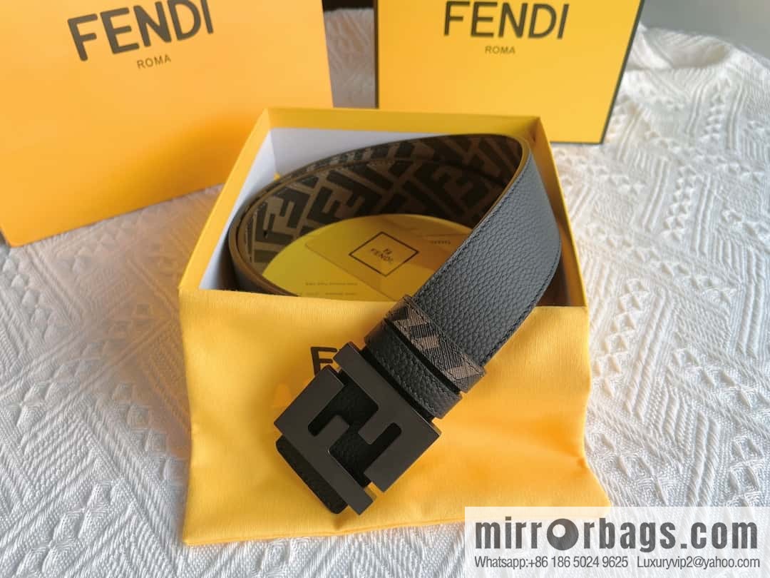 FENDI Fendi FF logo exquisite craftsmanship metal buckle, first layer cowhide double-sided belt 4.0cm