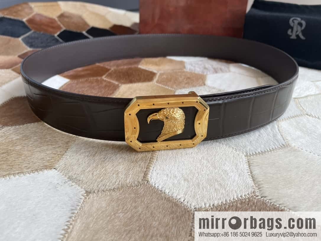 STEFANO RICCI Stephen Raunich Counter Stainless Steel Eagle Head Inner Wear Metal Buckle 3.8cm First Layer Cowhide Fine Imitation Crocodile Leather Belt