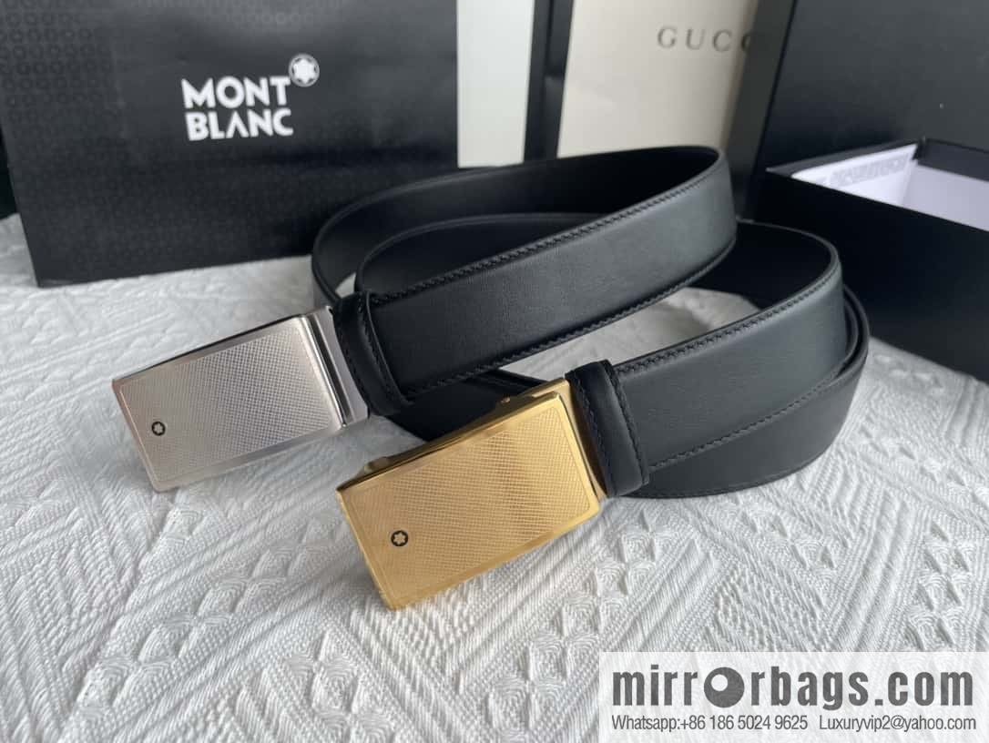 Montblanc, selected first-layer cowhide hexagonal star capsule metal automatic buckle belt 3.5cm