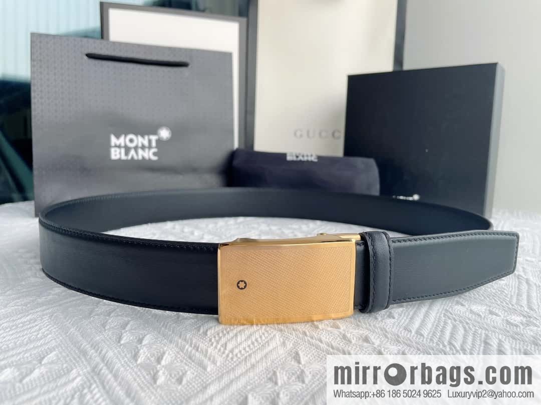 Montblanc, selected first-layer cowhide hexagonal star capsule metal automatic buckle belt 3.5cm
