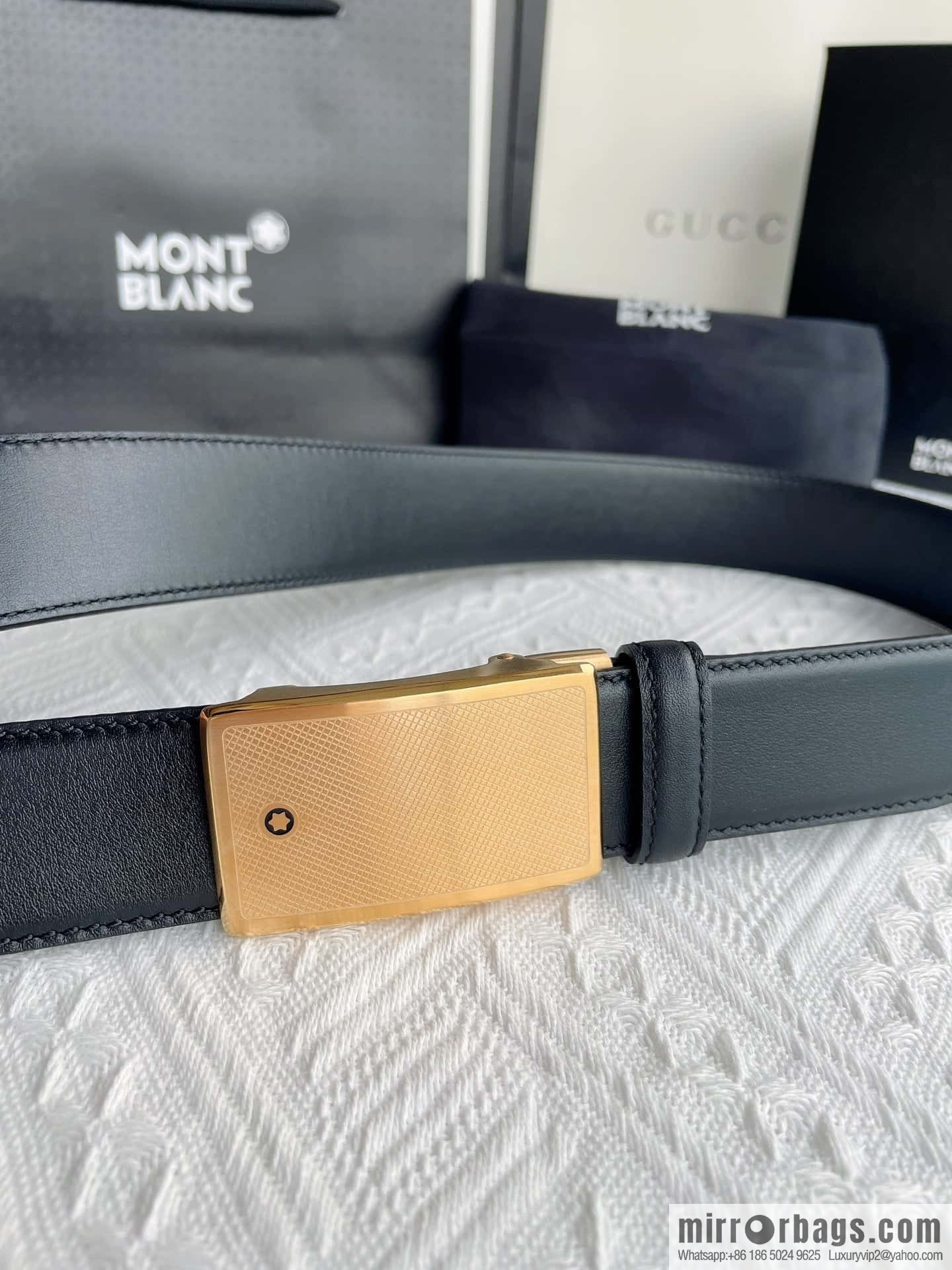 Montblanc, selected first-layer cowhide hexagonal star capsule metal automatic buckle belt 3.5cm