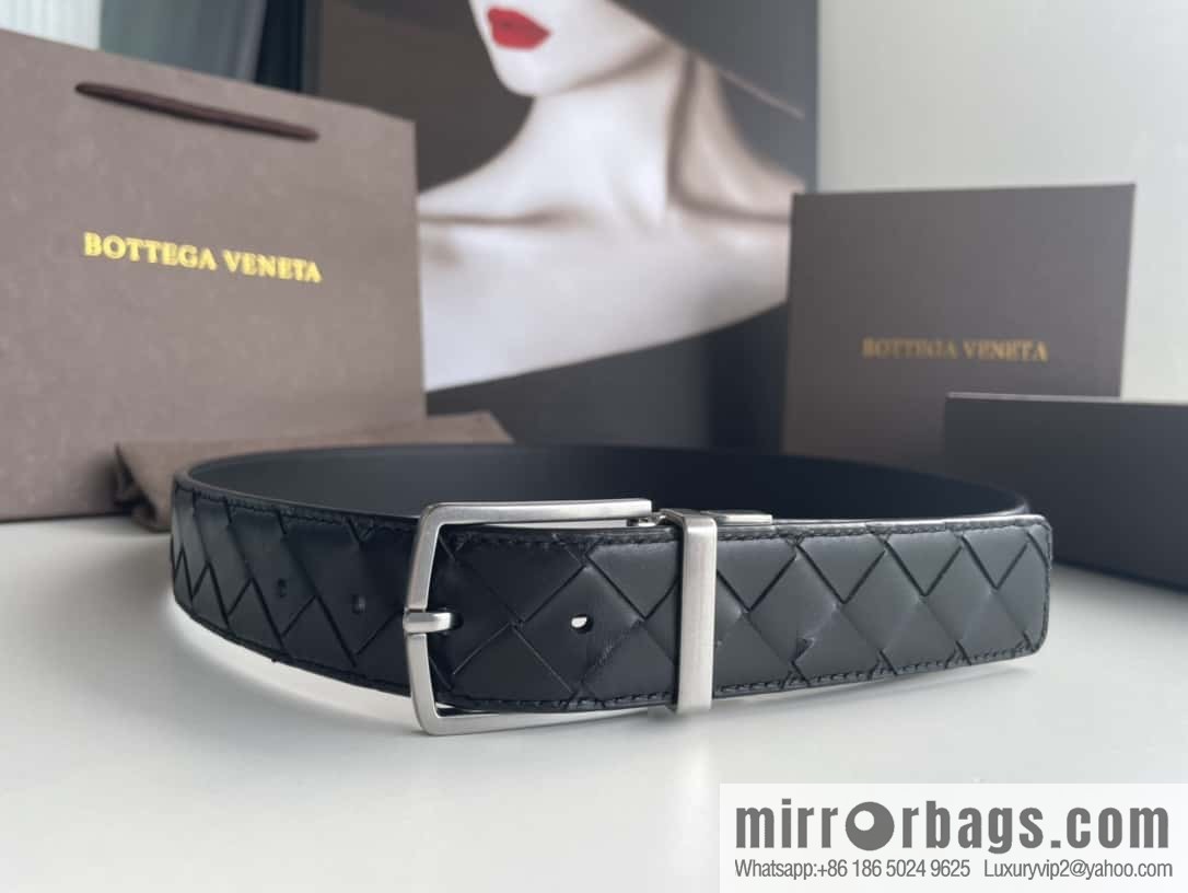 BottegaVenta (Bottega) woven first layer cowhide Intrecciato belt rotating metal buckle 3.8cm
