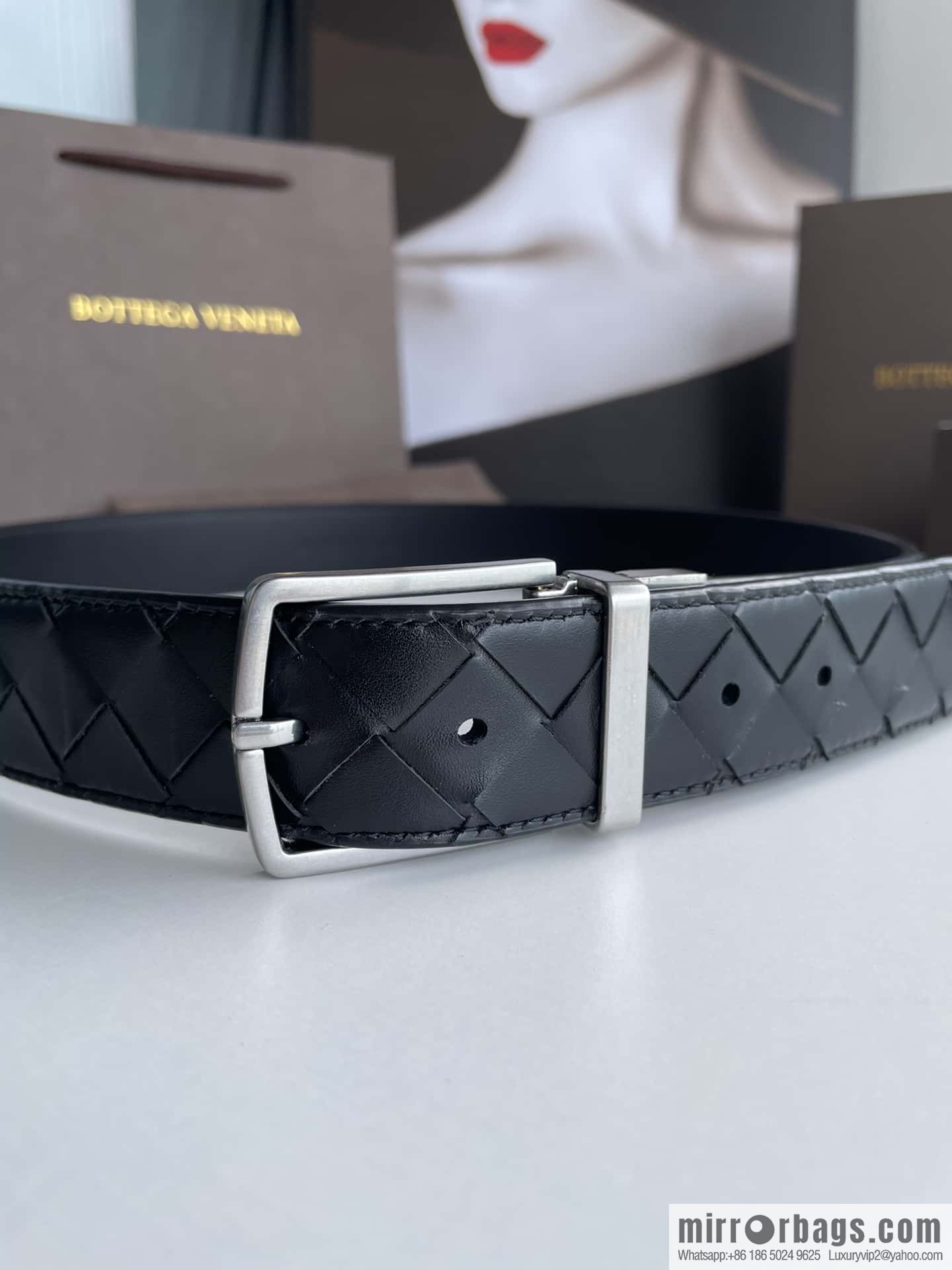 BottegaVenta (Bottega) woven first layer cowhide Intrecciato belt rotating metal buckle 3.8cm