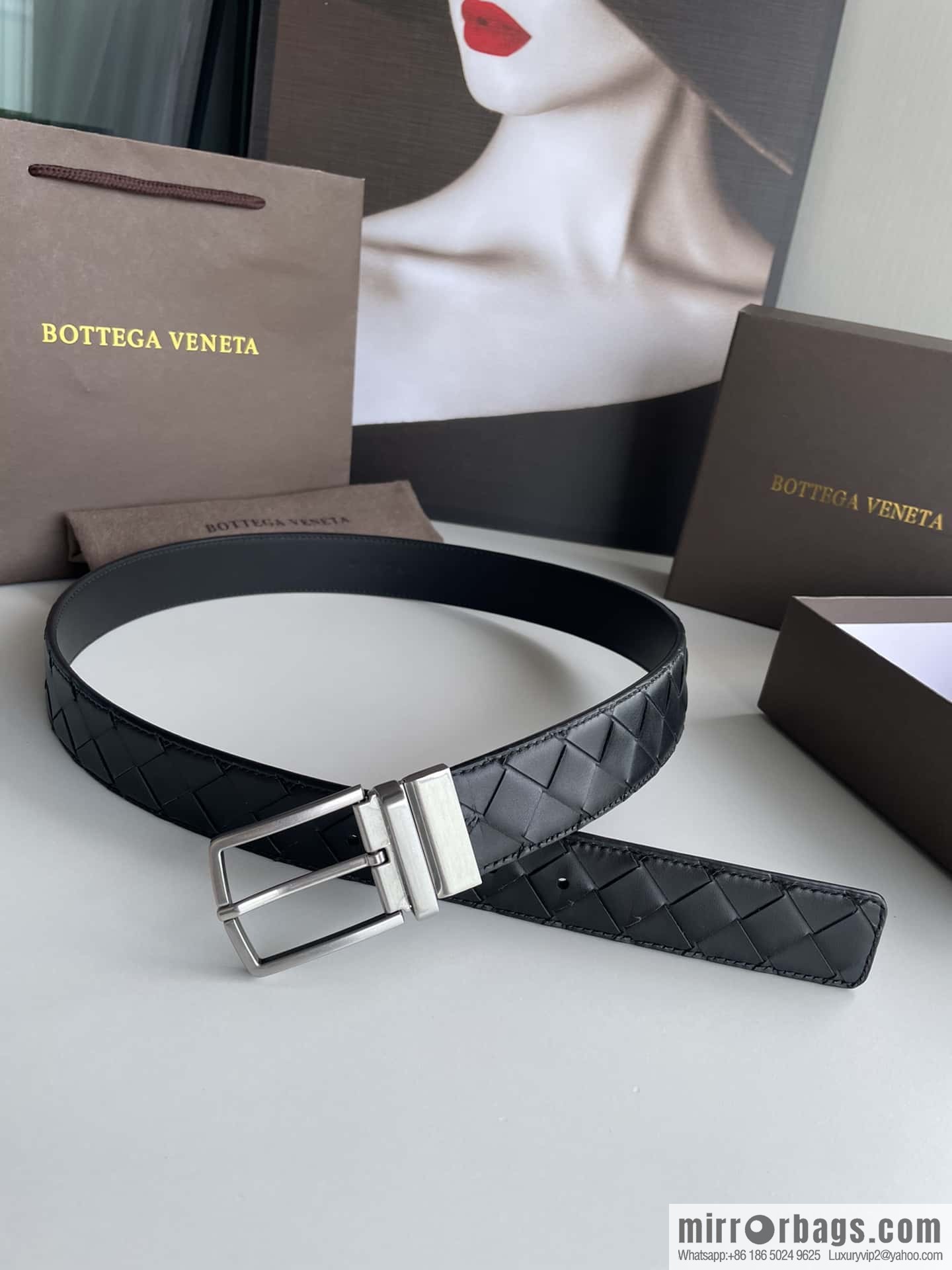 BottegaVenta (Bottega) woven first layer cowhide Intrecciato belt rotating metal buckle 3.8cm