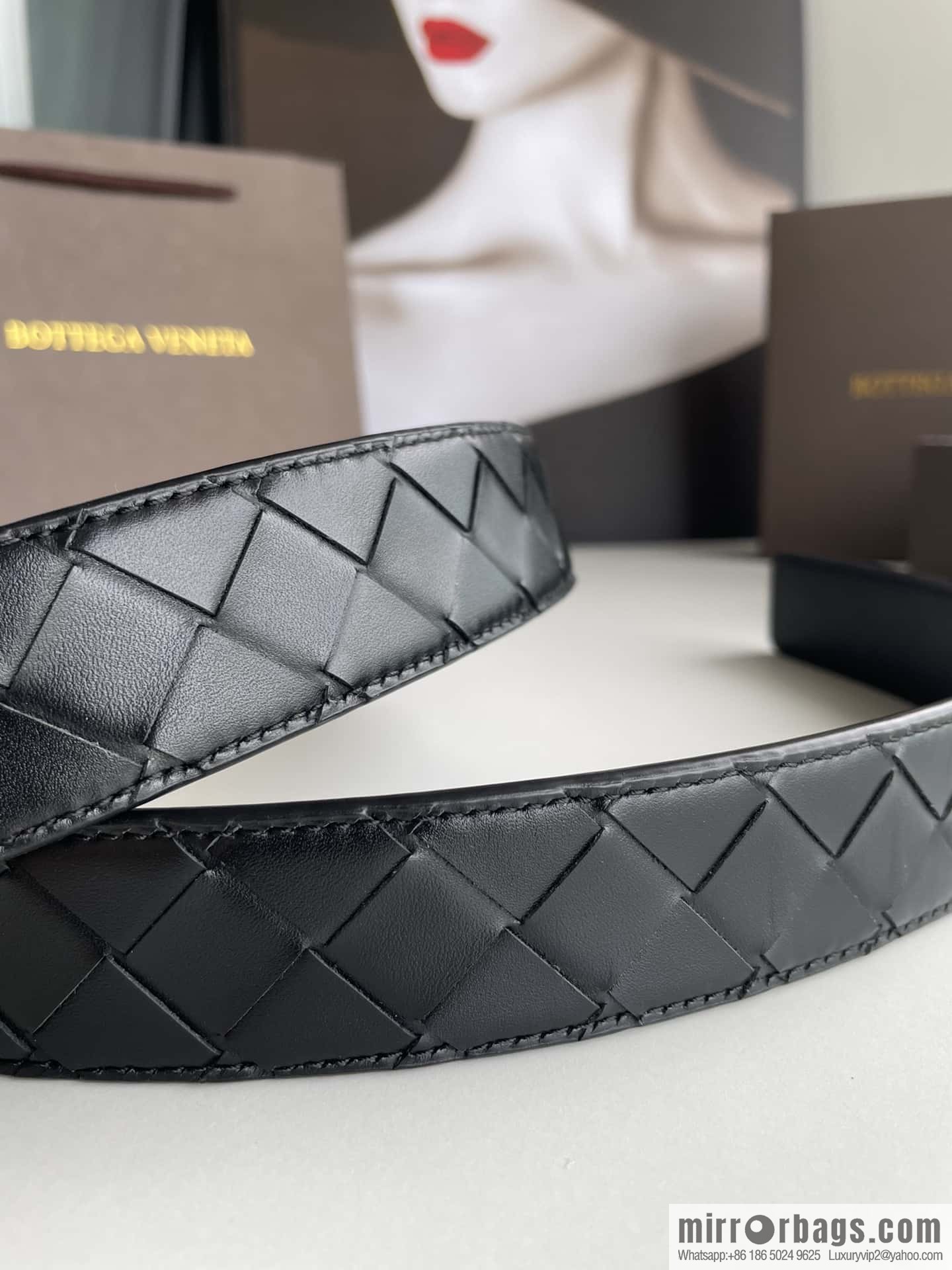 BottegaVenta (Bottega) woven first layer cowhide Intrecciato belt rotating metal buckle 3.8cm