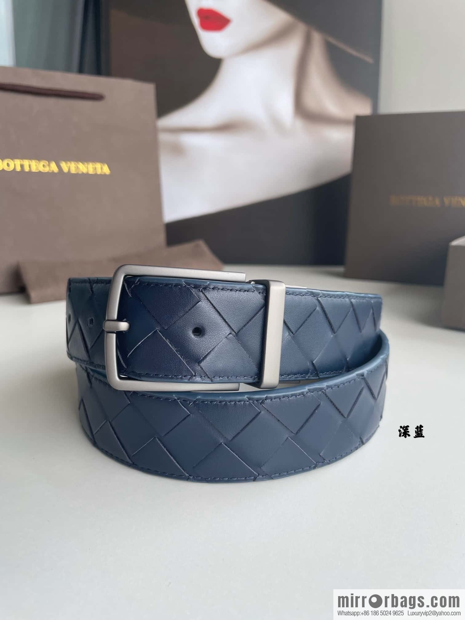BottegaVenta (Bottega) woven first layer cowhide Intrecciato belt rotating metal buckle 3.8cm